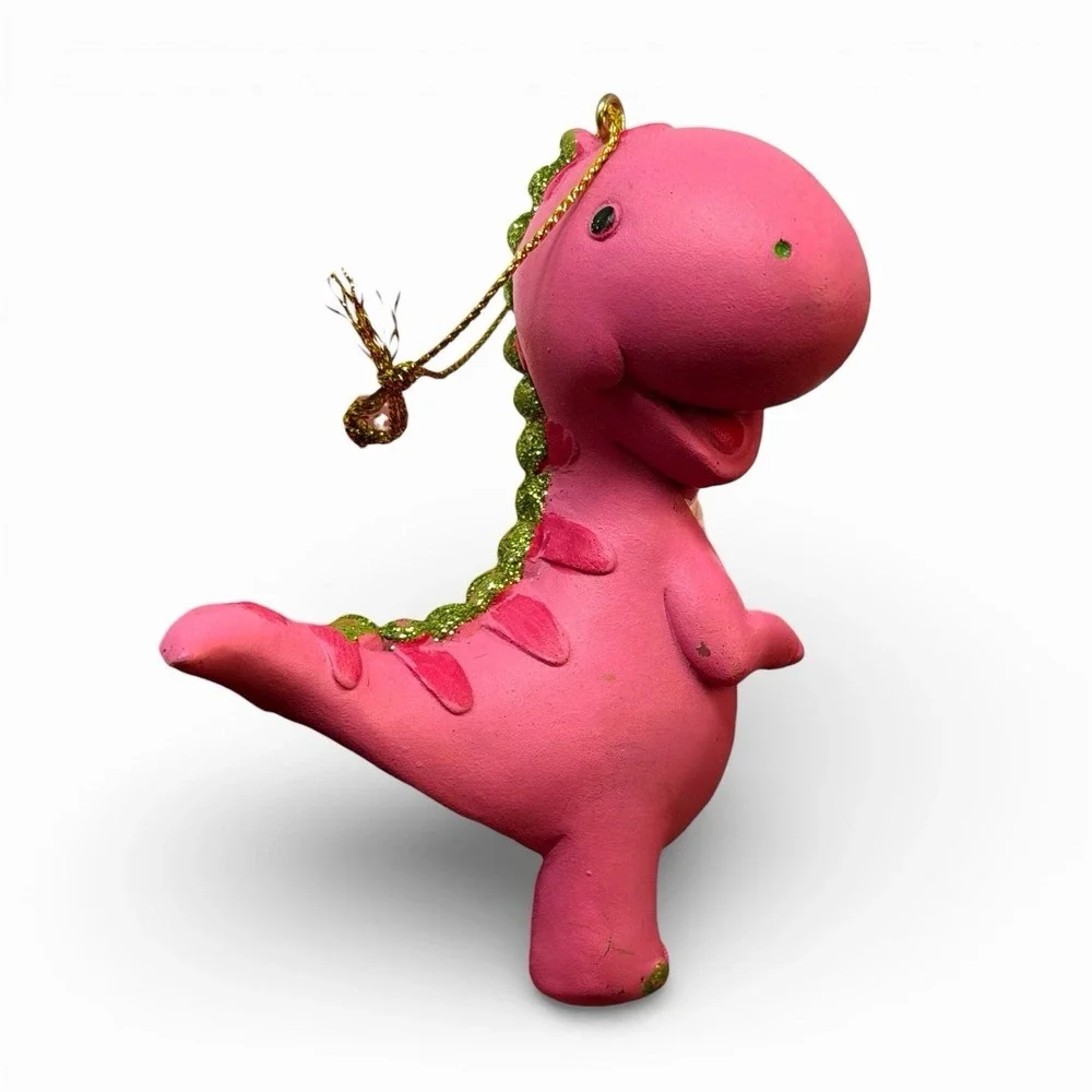 Pink T-Rex & Green Brontosaurus Dinosaur Christmas Tree Ornaments‎ - Lot of (2)